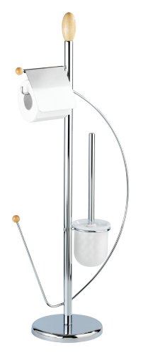 Wenko 15856100 Exclusiv Stand WC-Garnitur Vidare - mit Ersatzrollenhalter, Chrom, Holz, 30 x 83 x 19 cm
