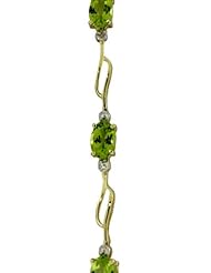 14k Gold Tennis Bracelet with Genuine Oval Peridots & Round Diamonds