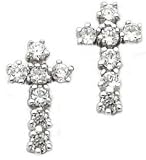 Beautiful Solid 925 Ice Cubic Zirconia Cross Stud Earrings ~ Comes Gift Boxed