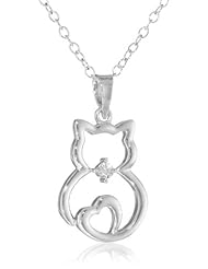 DiAura Sterling Silver Diamond-Accent Cat Pendant Necklace, 18"