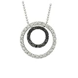 14K White Gold Black & White Diamond Circle Necklace
