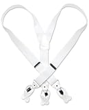 Solid White Leather Suspenders Elastic Y-Back Button  Clip-On Man's