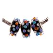 Murano Style Glass Lampwork Bump Bead Fits Pandora Black with Lt Blue, White, and Orange Dots, 14mm (3)