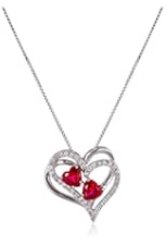 Sterling Silver Created Ruby Double Heart with Created White Sapphire Pendant Necklace, 18"