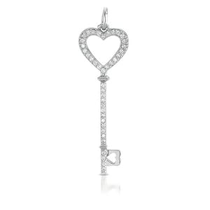 14k .44 Dwt Diamond White Gold Key Charm 46mm - JewelryWeb