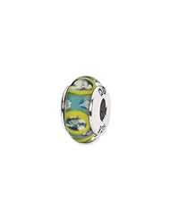 Sterling Silver Blue And Green Circles Hand-blown Glass Charm