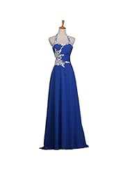 2015 Chiffon Open-Back Applique Halter Sleeveless Floor Length Prom Dress 