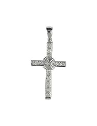14K White Gold Diamond Cross Pendant with 18" Chain