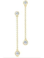 0.60 ct Ladys Round Cut diamond Dangle Earrings In 18 Karat Yellow Gold
