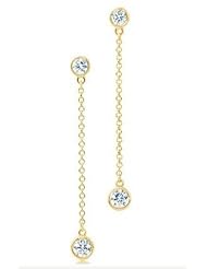 0.60 ct Ladys Round Cut diamond Dangle Earrings In 14 Karat Yellow Gold
