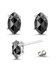 0.66 Cts of 6.70x4.50x1.50 mm AAA Marquise Rose Cut Black Diamond Stud Earrings in 14K White Gold
