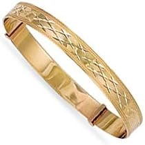 Jewelco London 9ct Flat diamond cut solid gold maiden's heavy weight expanding slave bangle ( 7.2g )