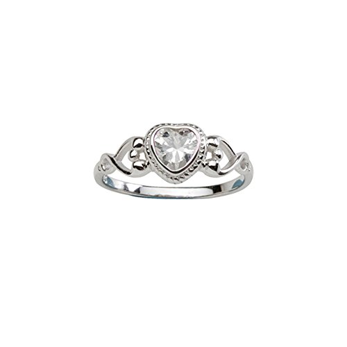 Sterling Silver April CZ Simulated Birthstone Baby Ring with Heart