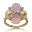 Pearl, Rose Quartz and Diamond Retro Cocktail Ring in 14 Karat Yelow Gold