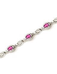 14K White Gold Oval Pink Topaz Bracelet