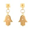 Vermeil Hamsa Hand with 1pt Diamond Gemstone Dangle Earrings on Domed Square Post, #7704