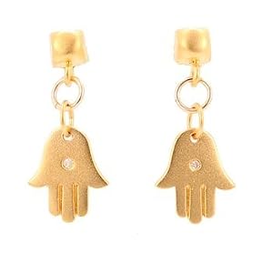 Vermeil Hamsa Hand with 1pt Diamond Gemstone Dangle Earrings on Domed Square Post, #7704
