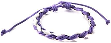 Light Violet and White Braided Leather Bracelet with Drawstrings