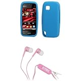 EMPIRE Light Blue Silicone Skin Case Cover + Pink Stereo Hands-Free 3.5mm H ....