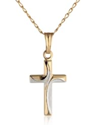 Childrens 14k Gold-Filled Two-Tone Embossed Cross Pendant Necklace, 15"