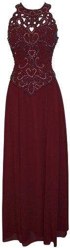 Mother Of The Bride Beaded Cutouts Sleeveless Chiffon Formal Wedding Party Gown MOB Dress, 5X, Burgundy