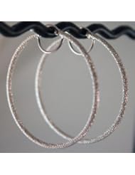 14K White Gold Hoop Earrings 2" Italian Beauty 3.4g Sparkling MESH 50mmx2mm