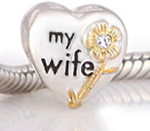 Everbling CZ Flower Two Tone My Wife Heart Authentic 925 Sterling Silver Charm Bead Fits Pandora Chamilia Biagi Troll Charms Europen Style Bracelets