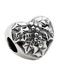Mistletoe Heart Charm in Silver for 3mm Charm Bracelets