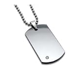 Tungsten Carbide Dog Tag with CZ on 22 Steel Bead Chain