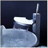 Single Handle Bathroom Waterfall Vessel Sink Lavatory Faucet with Fan Shaped Spout, Chrome