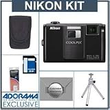 cheap Nikon Coolpix S1000PJ 12.21 Megapixel Digital Camera Kit,- Black - with 8GB SD Memory Card, Spare EN EL-12 Lithium-Ion Battery, Camera Case, 2 Year Extended Service Coverage, Table Top Tripod,