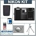 Nikon Coolpix S1000PJ 12.21 Megapixel Digital Camera Kit,- Black - with 8GB SD Memory Card, Spare EN EL-12 Lithium-Ion Battery, Camera Case, 2 Year Extended Service Coverage, Table Top Tripod,