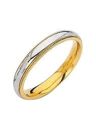 14k Yellow and White 2 Two Tone Gold 3.3mm Milgrain Wedding Ring Ring for Men... by 