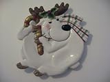 Fitz & Floyd Plaid Christmas, Deer Canape Plate, New in Box