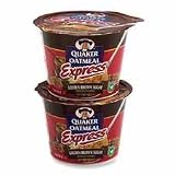 Marjack Products - Instant Oatmeal Cups, 1.9 oz., 24/CT, Brown Sugar - Sold as 1 CT - Quaker Oatmeal Express delivers a warm and delicious breakfast flavored with golden brown sugar. Simply add hot water to the high in fiber treat. Single-serve, insulated microwavable or hot water-friendly cup makes it quick and easy to prepare. Easy internal fill line on the curved bowl and a cool-to-the-touch exterior make Oatmeal Express truly portable.