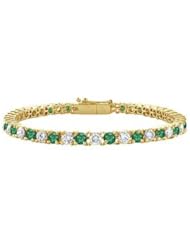 Emerald and Diamond Tennis Bracelet 14K Yellow Gold - 4.00 CT TGW