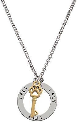 Small Gold Tone Open Paw Key - I Fly Affirmation Necklace