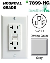 Leviton 7899-HGG 20-Amp, 125-Volt, Hospital Grade, SmartLock Pro GFCI, Nylon Wallplate and Screws Included, Gray On Sale