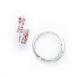 14K White Gold Pink CZ Square Huggy Earrings