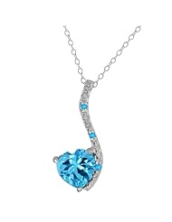 1.02 Ct Genuine Heart Shape Swiss Blue Topaz Gemstone 14k White Gold Pendant