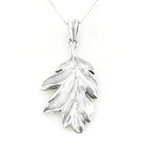 Secrets of the Wood Sterling Silver Oak Leaf Pendant with 18" Box Chain Necklace