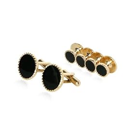 Black Onyx and Gold Plated Cufflink and Stud Set with Presentation Box by Cuff-Daddy