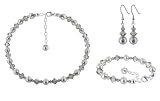 Light Grey Faux Pearl AB Swarovski Crystals Sterling Silver Bracelet Earrings 16 18 20 22 24 Necklace Jewelry Set