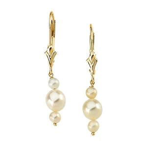 14K Yellow Gold Fresh Water Cultured Pearl Dangle Earrings
