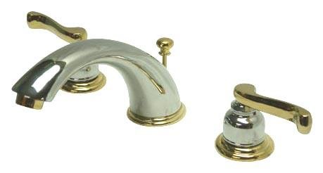 Kingston Brass KB896.FL Royale Widespread Bathroom Faucet with Pop-Up Drain Assembly and Metal Lever Han, Polished Chrome / Polished Brass On Sale