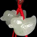Jade Mandarin Ducks Tassel - 3" personal Feng Shui charm for romance and love luck