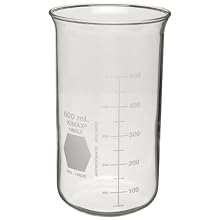 Kimble Kimax KG-33 borosilicate glass, Berzelius, graduated, tall-form beaker with double-scale markings and flared top