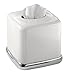 mDesign Wastebasket Trash Can with Facial Tissue Box Cover/Holder, 2 pc Bathroom Accessory Set - White/Chrome