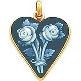 14K Gold Black Heart Flower Cameo Pendant Jewelry