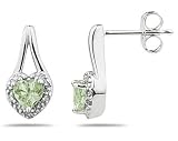 Green Amethyst & Diamonds Heart Shape Earrings in White Gold